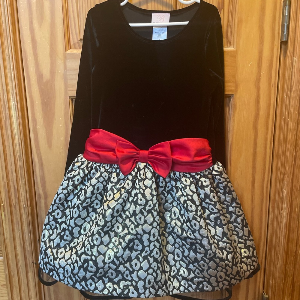Bonnie Jean Girls Christmas / winter / formal dress 6x  Black Velvet, Red bow